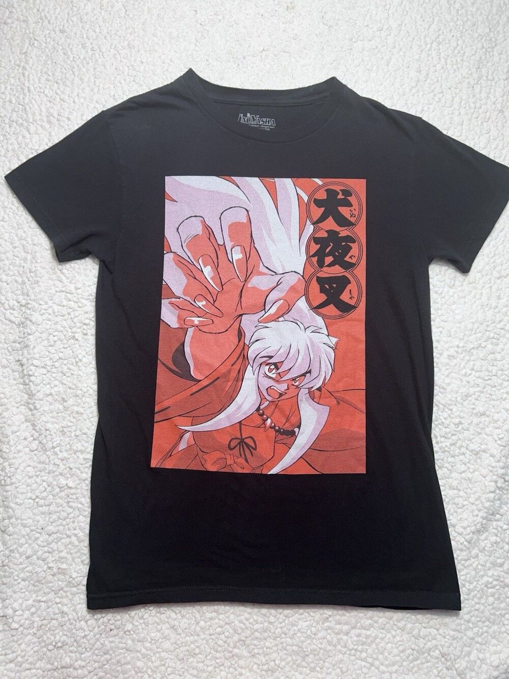 Inuyasha Anime Graphic T-Shirt Black Red Kanji Box Claws Attack Manga Tee Size S